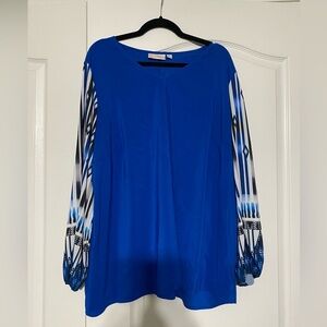 Belle by Kim Gravel V Neck Stripped Long Sleeve Blouse Size 3X